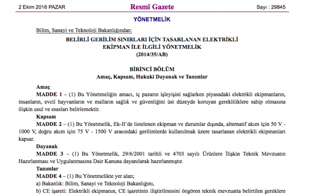 Elektrikli ekipmanlar yönetmeliği yenilendi